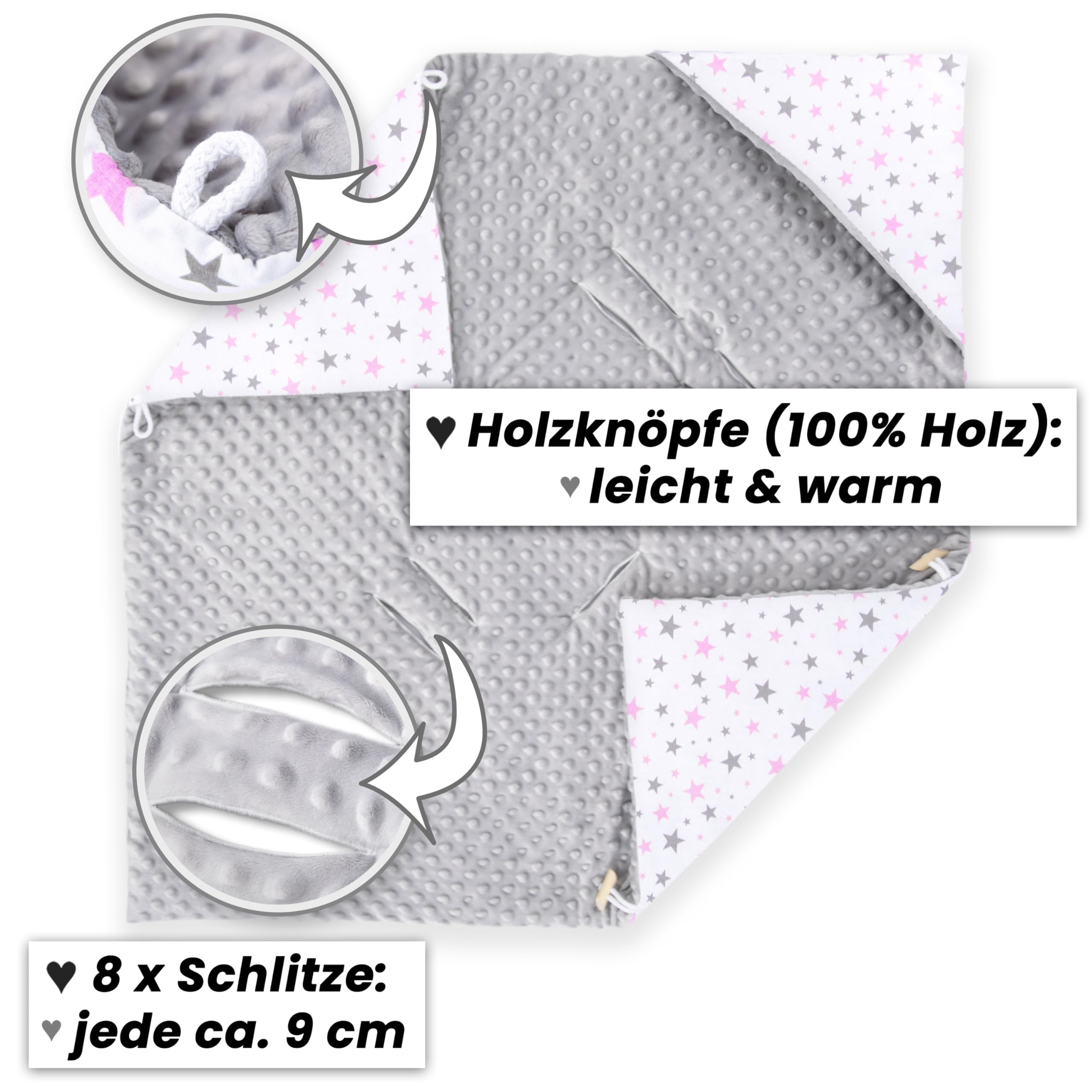 Amilian Einschlagdecke Babyschale - 90x90 cm - Baby Erstausstattung Neugeborene - für Komfort und Sicherheit Ihres Kindes für Buggy Kinderwagen oder Autositz - Sternchen Klein Rosa