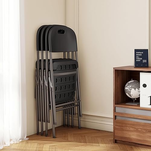 Miniatura 7 de Uograde - Sillas plegables para exteriores, resistentes, paquete de 4, sillas plegables negras para patio, comedor, plegable, máximo 500 libras,
