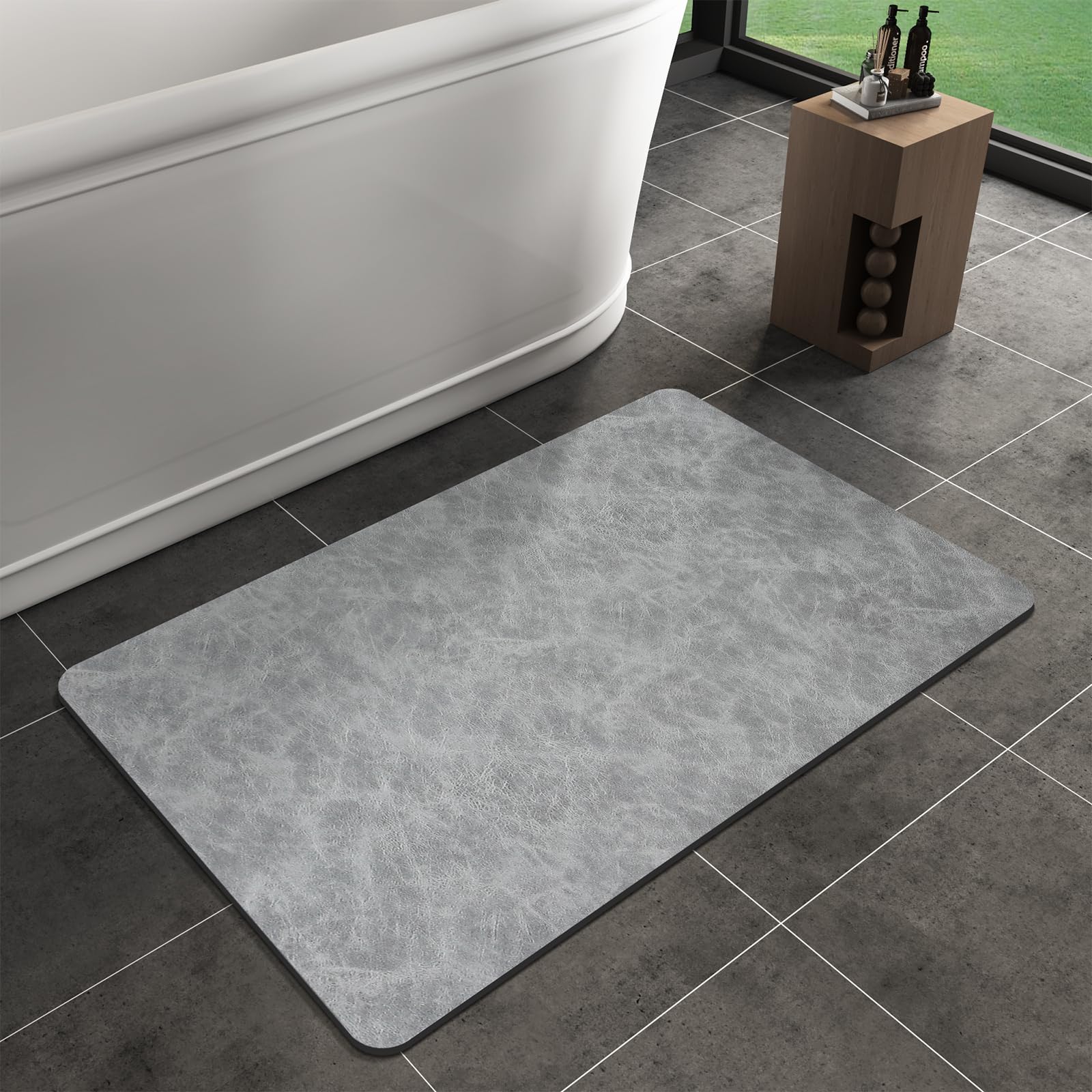 Bath Mat Rug, Rubber Non-Slip Quick Dry Absorbent Thin Bathroom Rugs Fit Under Door Bathroom Floor Mats-Shower Rug for in Front of Bathtub, Sink, Shower Room(Light Grey,16"x24")