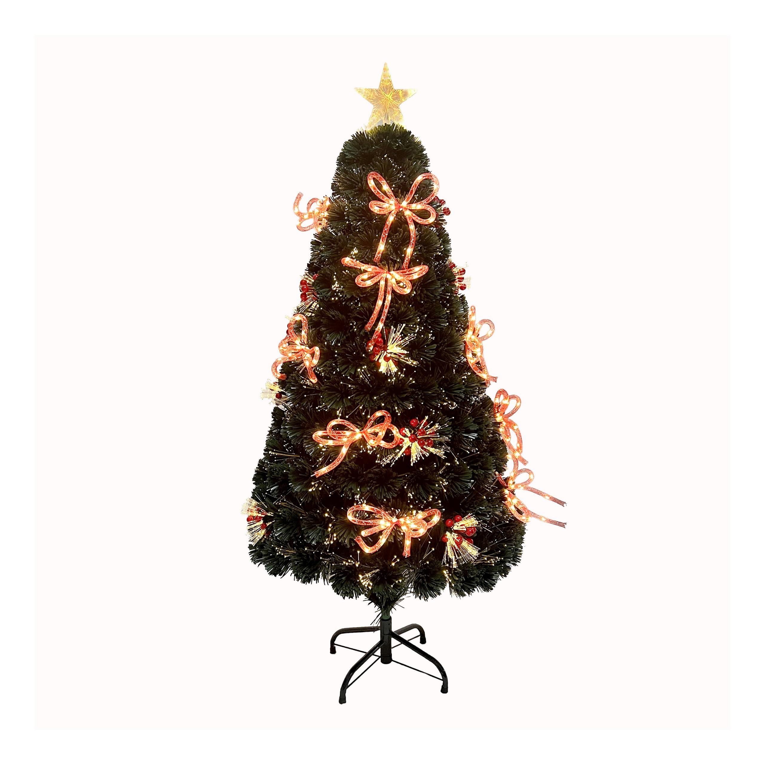 B&Q -  5Ft/150Cm Fibre Optic Christmas Star Topper-Ribbon Bows Decorations-Green Pre-Lit Artificial Christmas Tree