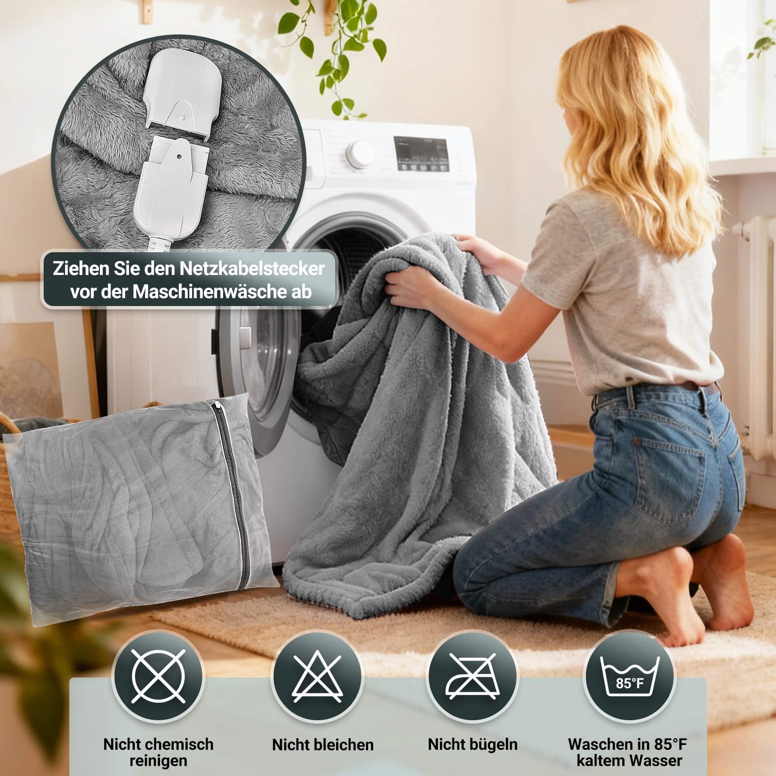 Charmofun Heizdecke mit Abschaltautomatik, 130x180CM Elektrische Wärmedecke, 8 Heizstufen, 12 Stunden Auto-Off-Timer, Maschinenwaschbar, Wärme doppel-Decke Flanell für Bett Sofa Büro