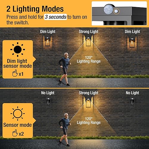 Miniatura 3 de Luces solares de pared con sensor de movimiento para exteriores, luces solares inalámbricas para porche con 2 modos e impermeables, luces LED
