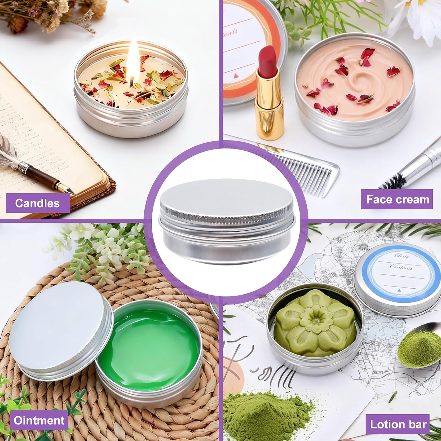 64Pack 2oz Aluminum Tin Jars, Metal Round Tins with Screw Lid for Lotion Bars, Balms, Cream, Salve, Spices, Toiletries