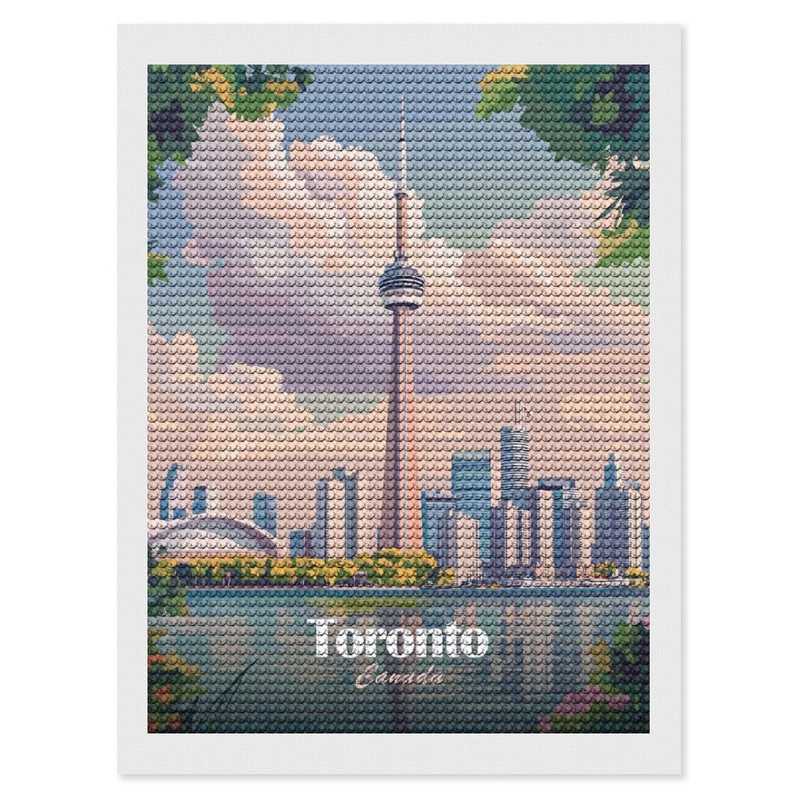 Junmoney Toronto Skyline Diamond Art Canvas 12"x16", for Adults, Mindful Craft Activity, Modern Decor, Christmas Gift, Full Kit Included