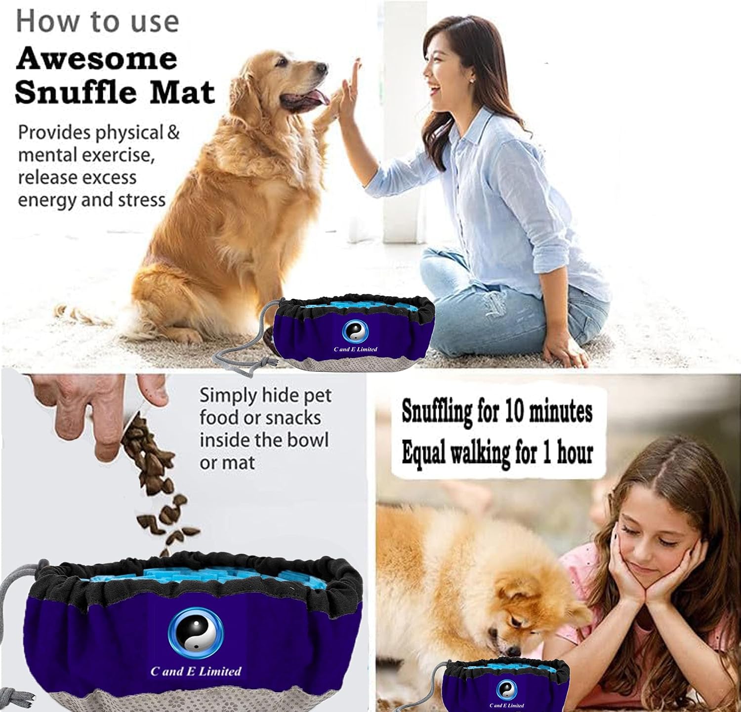 Awesome Deluxe Blue Snuffle Mat; Beautiful Custom Yin-Yang Symbol Snuffle Mat for Dogs, Sniff Mat for Dog. Corrects Too-Fast Eating Habits. Perfect for Bored or Anxious Dogs