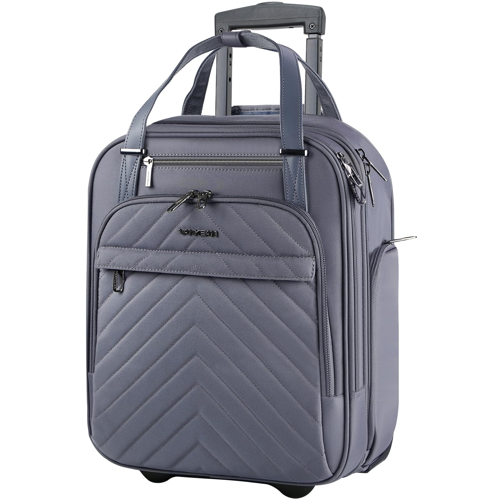 Carry On Underseat 16-inch Multi-functional Underseater Lightweight Overnight Suitcase with Wheels, Roller Case for Men Women Travel Business, Dark Grey