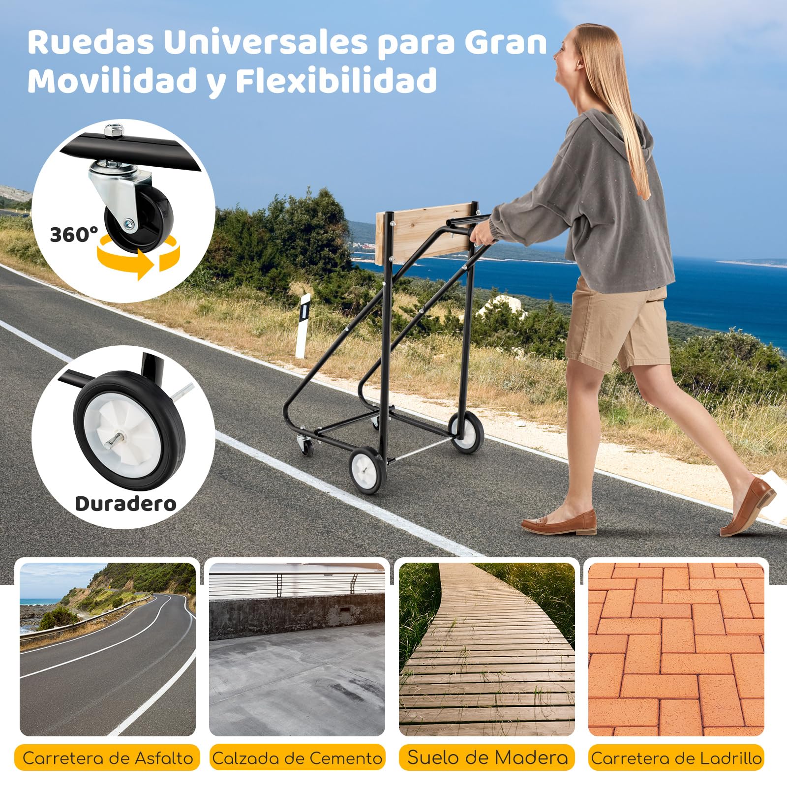 COSTWAY Soporte Para Motor Fuera de Borda, Carro de Transporte con Ruedas Capacidad de 150 kg, Carro Portador de Motor Resistente y Duradero Para Reparación y Transporte, 110 x 57 x 104 cm