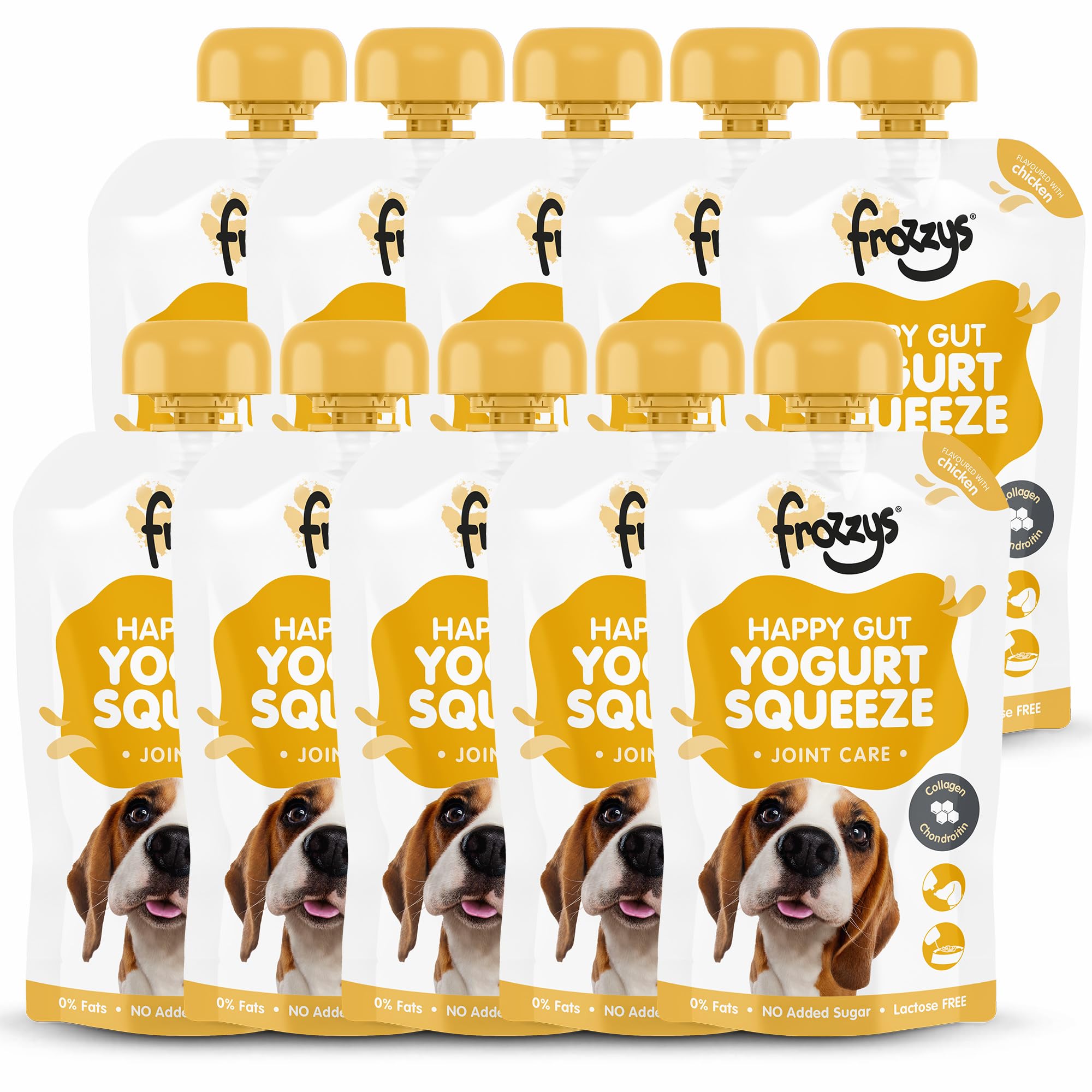 Frozzys Yogurt Squeeze Joint Care – Chicken | Fermented Yoghurt Dog Treat with Collagen & Chondroitin | Lactose Free, 0% Fat, No Added Sugar, Low Calorie | Lickable, Squeezable, Freezable | 10x 115g — image 1