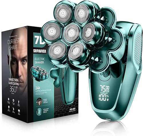 SHPAVVER Afeitadoras de cabeza para hombres calvos afeitadoras calvas desmontables 7D - IPX7 Maquinilla de afeitar eléctrica impermeable en seco