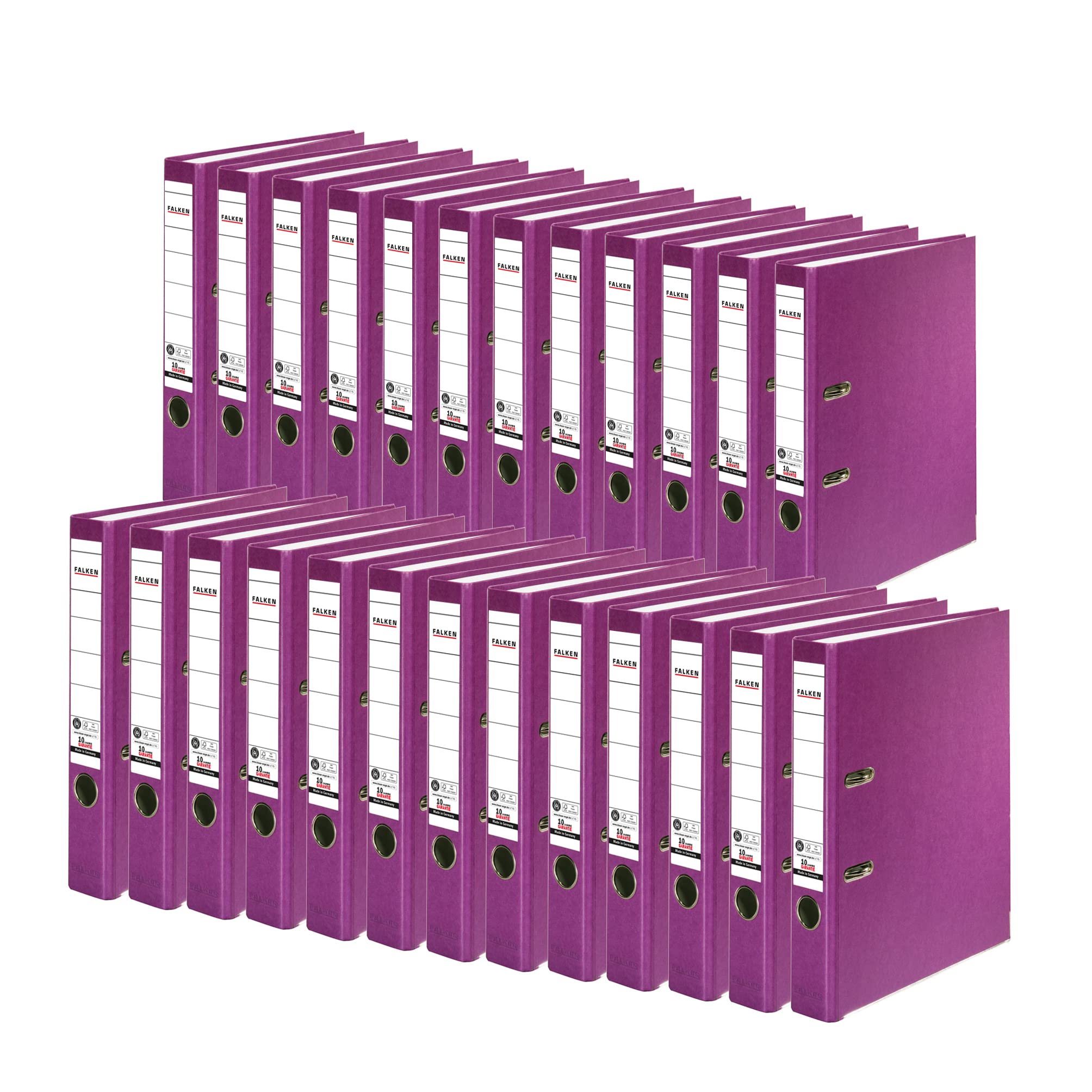 Falken, confezione da 25 raccoglitori ecologici Recycolor, realizzati in Germania, rivestimento di carta colorato esterno 5 cm, formato DIN A4, viola