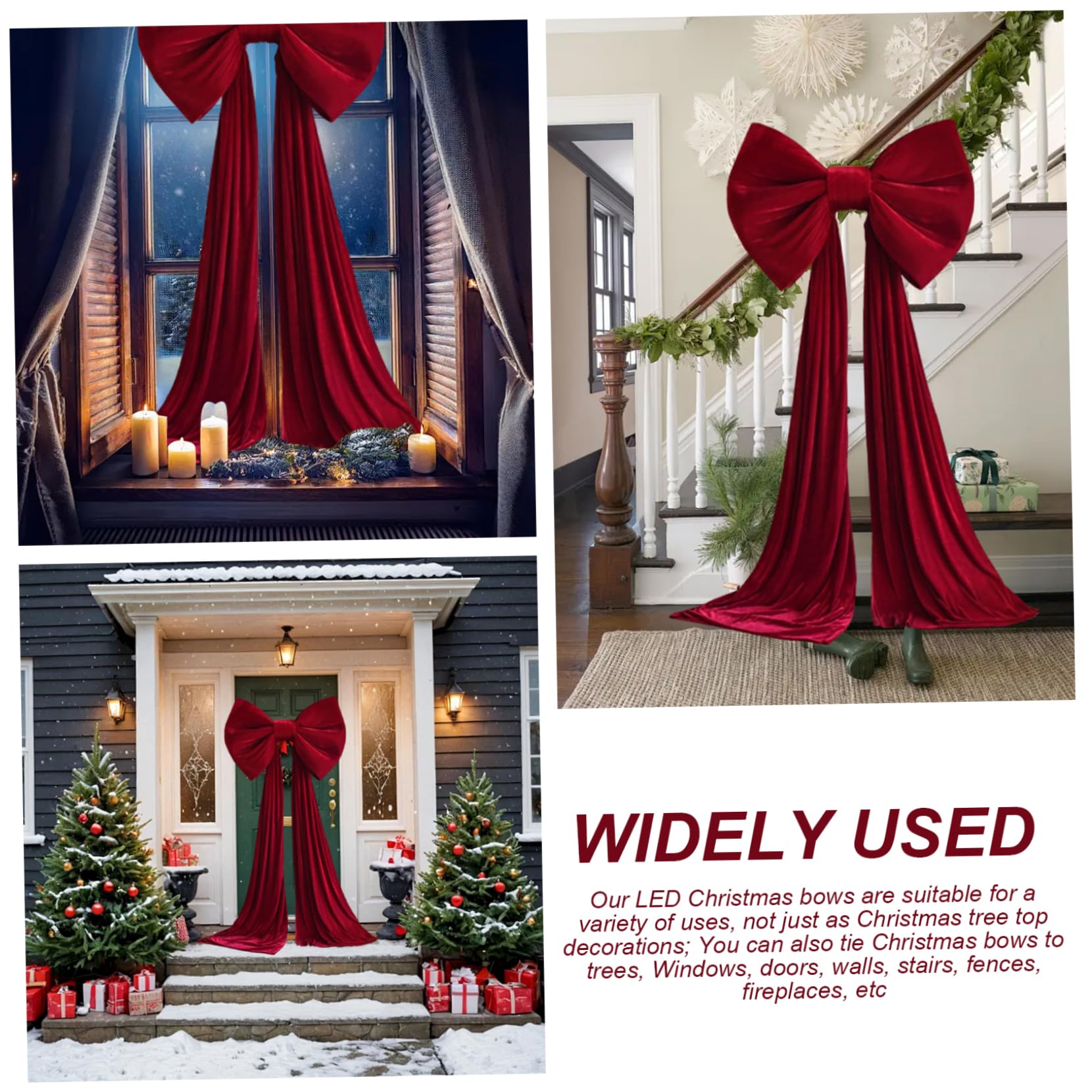 Nœud pour cimier d'arbre de Noël 149, 6 x 31, 5 Pouces, très Grand nœud Rouge, Ruban décoratif pour Mariage, Noël, fête d'anniversaire, Toile de Fond Murale