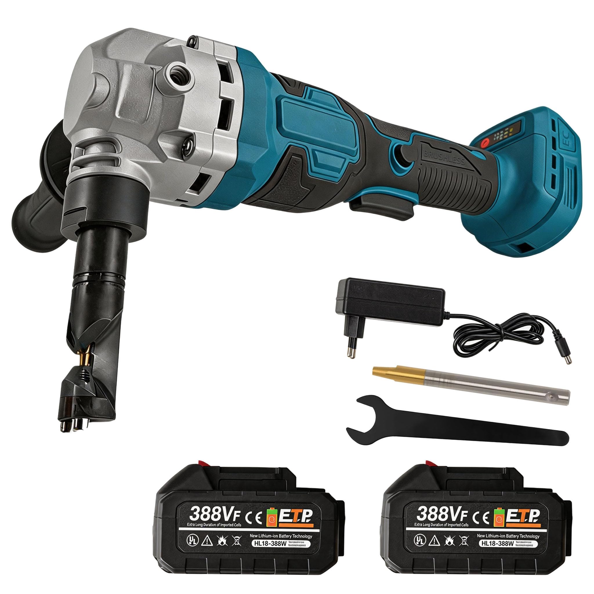 Cortador de Chapa Metalica, 21V 1100W Nibbler Eléctrica con 2 Baterías Cortadora para Acero Inoxidable de 2mm Hierro y Aluminio de 3mm Cabezal de Corte Giratorio de 360°