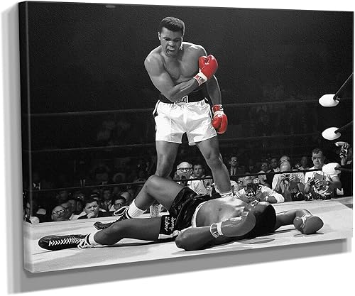 Sonny Liston vs Muhammad Ali - Lienzo decorativo para pared en blanco y negro, blanco y rojo, decoración del hogar (24 x 36 pulgadas, galería