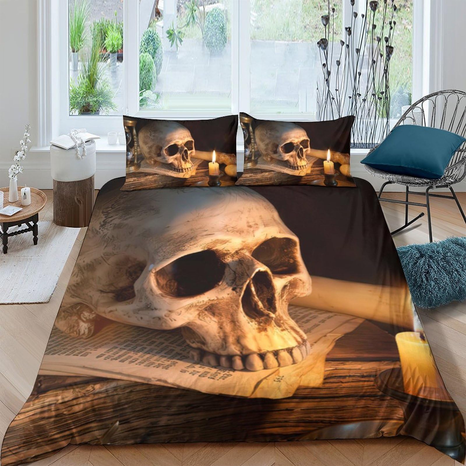 Ctjqhvkz Style-9 3D Printed Skull Candle Fitted Sheet Microfiber Soft Bed Cover For Bedroom Decor Dorm Mattress Protection Single（135X200cm）