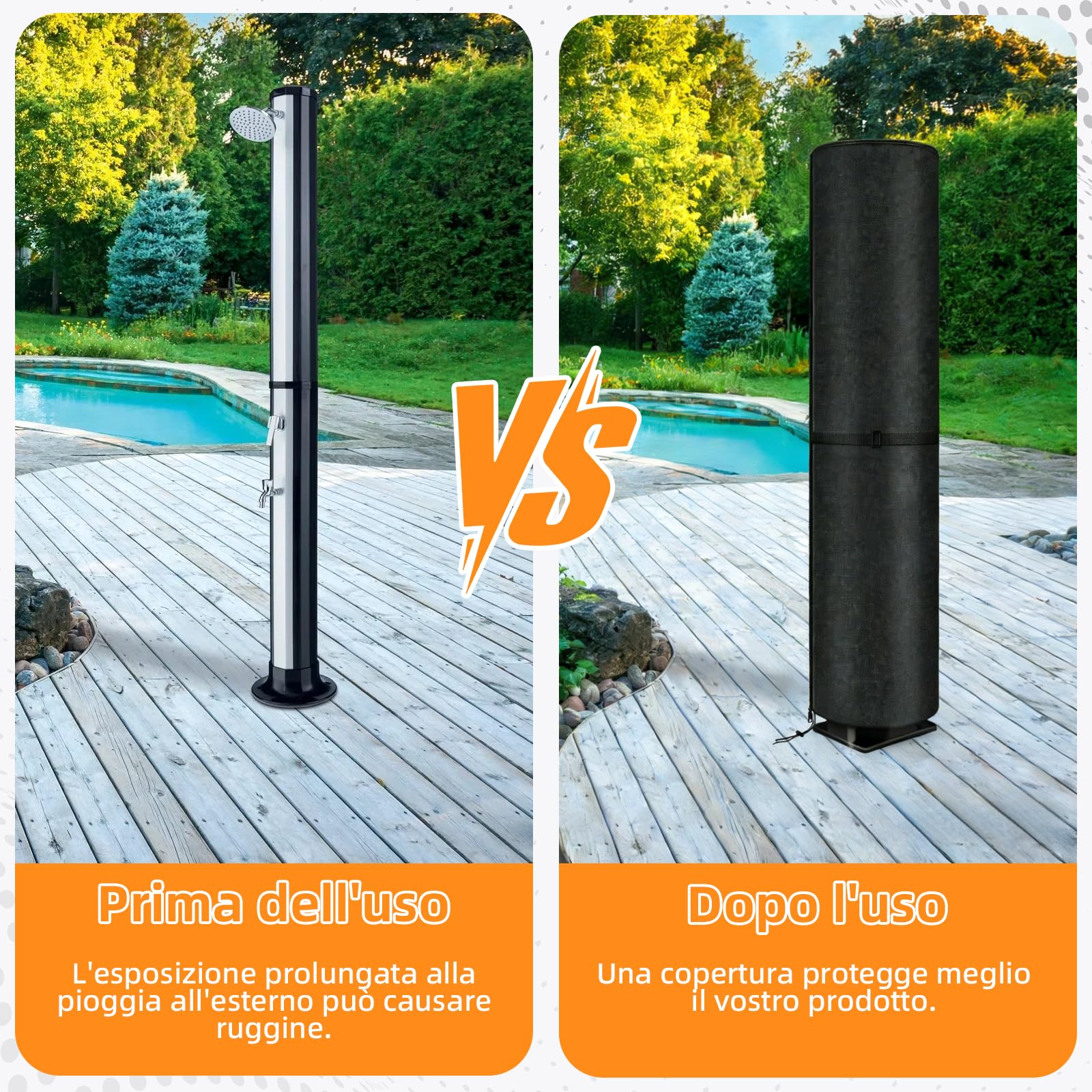 Copertura per doccia solare impermeabile, antivento, resistente ai raggi UV, in robusto tessuto Oxford, protezione per doccia da giardino, doccia esterna, doccia piscina 230x67 cm, nero