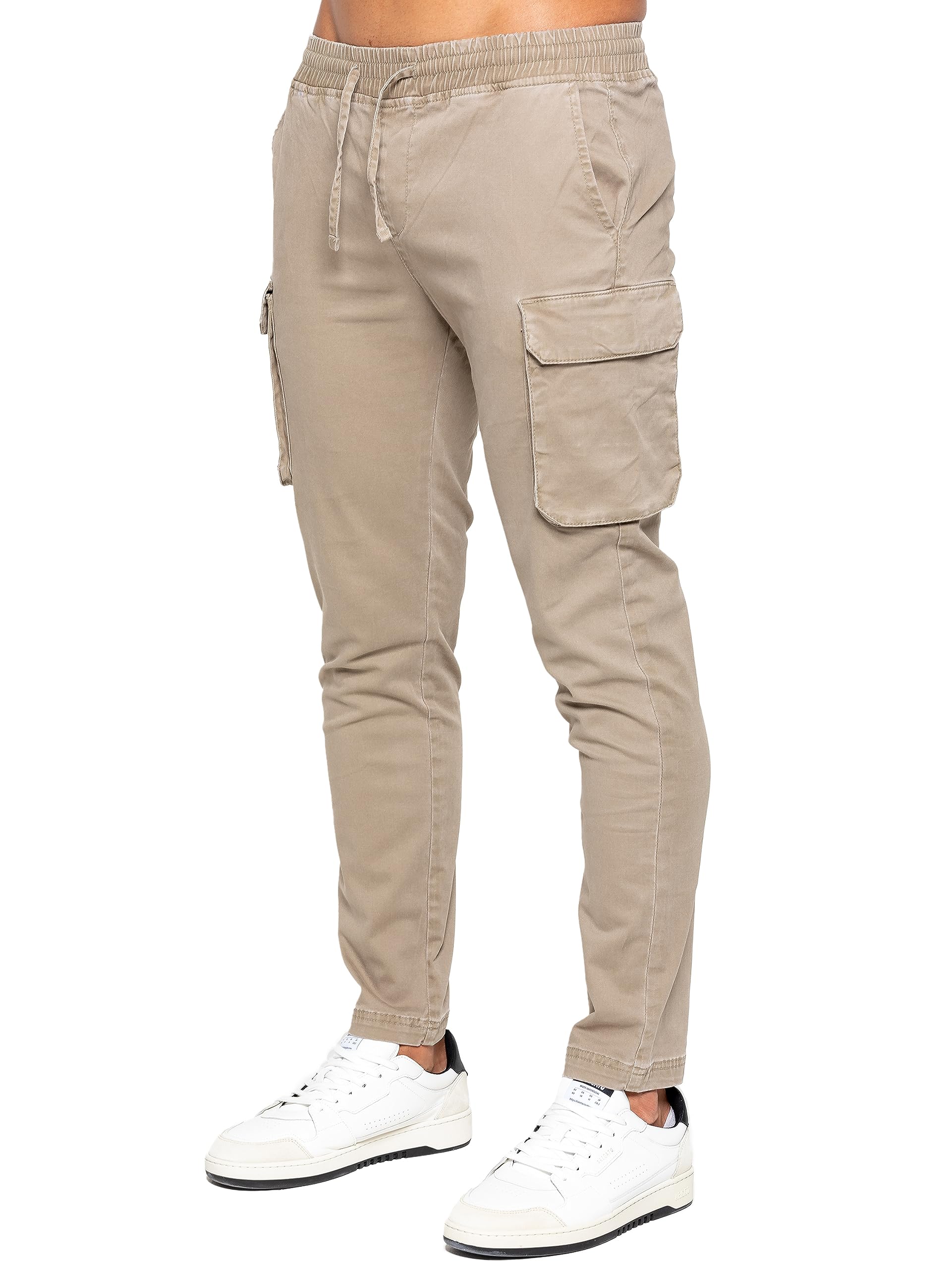989Zé ENZO Mens Cargo Jeans Elasticated Trousers Casual Cotton Regular Fit Combat Pants EZ612 Trouser Beige XXL