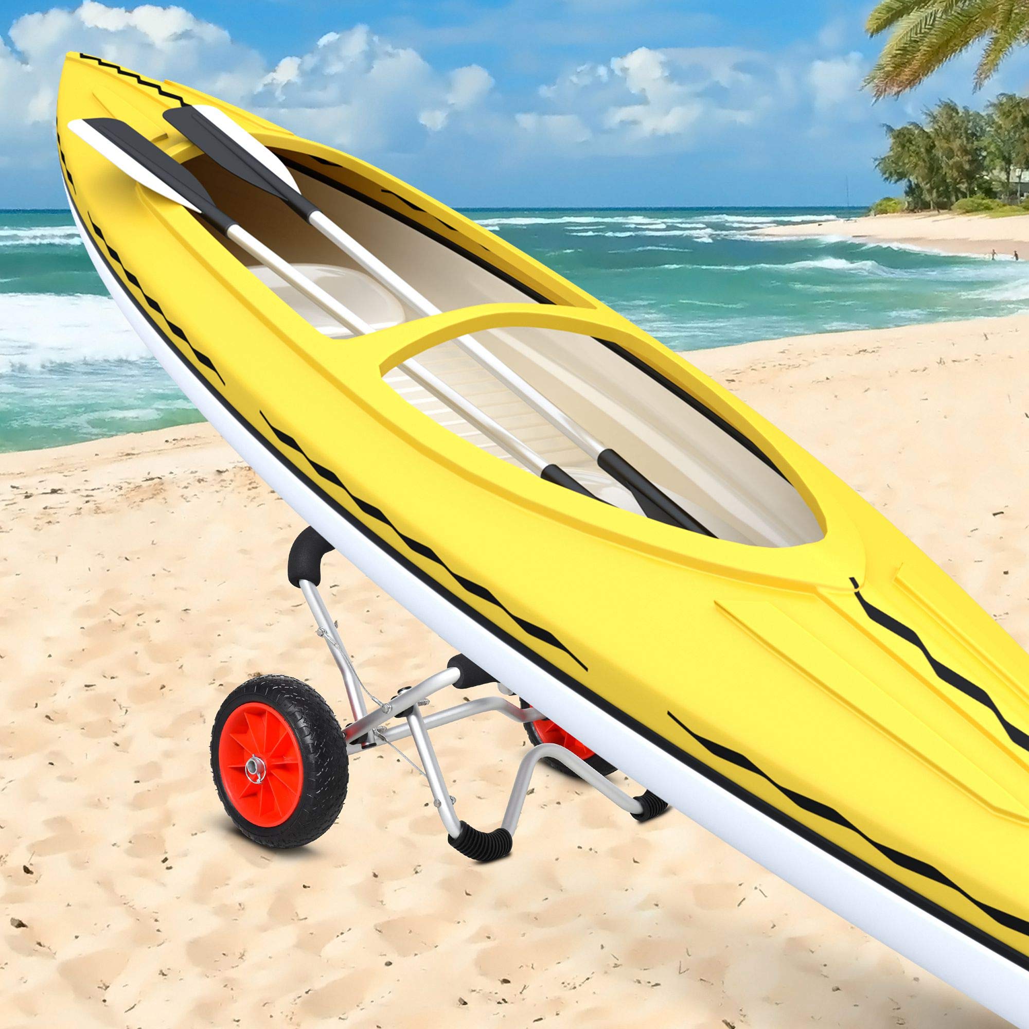 HOMCOM Kajakwagen Alu Bootswagen Faltbare transportwagen Kunstleder-Reifen Silber 75 kg 75 x 43 x 46 cm