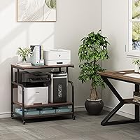 Vista 6 de Soporte de impresora extra grande de 32.3 pulgadas de ancho, mesa de impresora de 3 niveles con estante de almacenamiento ajustable, carrito