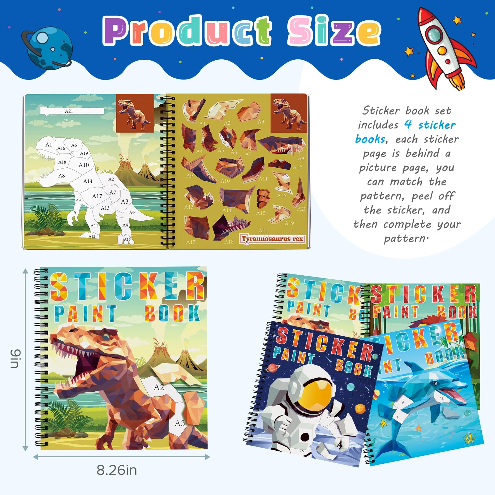 TCJJ 4pcs Sticker Books for Kids Ages 4-8,40 Pictures Boys Sticker Books by Number,Kids Stickers Book for Improve Intelligence,for School&Christmas Gifts - Image 2
