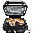 Ninja IG601 Foodi XL 7-in-1 Electric Indoor Grill Combo, use Opened or Closed, Air Fry, Dehydrate & More, Pro Power Grate, Flat Top Griddle, Crisper, Black, 4 Quarts