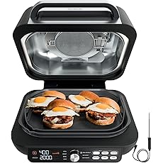 Ninja IG601 Foodi XL 7-in-1 Electric Indoor Grill Combo, use Opened or Closed, Air Fry, Dehydrate & More, Pro Power Grate, Flat Top Griddle, Crisper, Black, 4 Quarts