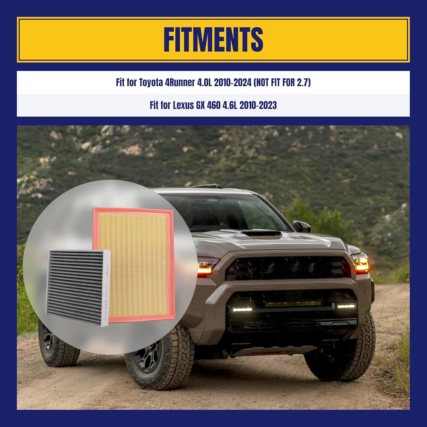Engine and Cabin Air Filter for Toyota 4Runner 4.0L 2010-2024 for Lexus GX 460 4.6L 2010-2023 Replace CA10835 CF10285