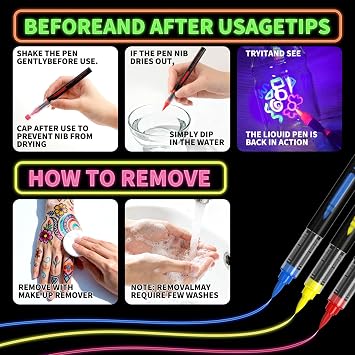 Glow in The Black Light Face Paint Kit, 8PCS UV Neon Face and Body Paint Markers, Washable Tattoo Markers for Skin, Festival Essentials, Halloween Makeup Kit (1)