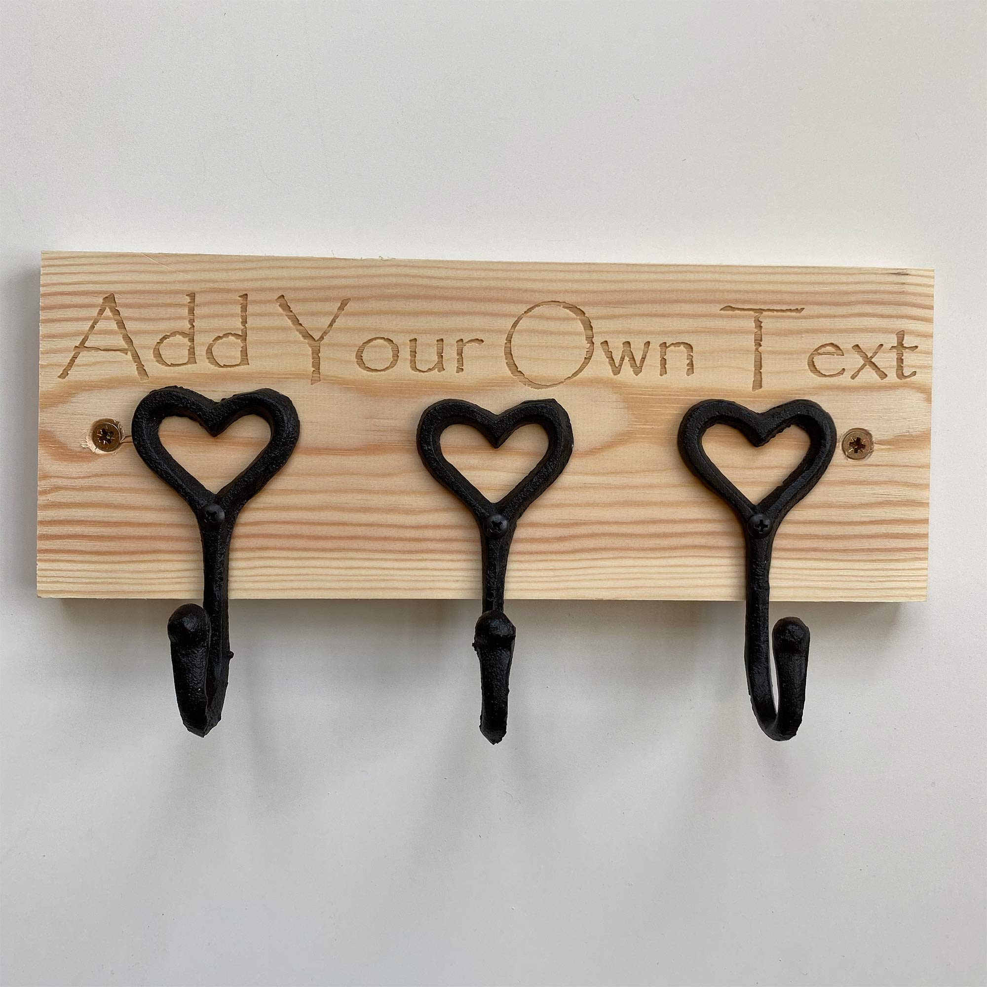 Cutncraft Designs Personalised Coat Rack Rail with 3 Heart Hooks for Jackets Children Nursery Add Own Text in Papyrus Font
