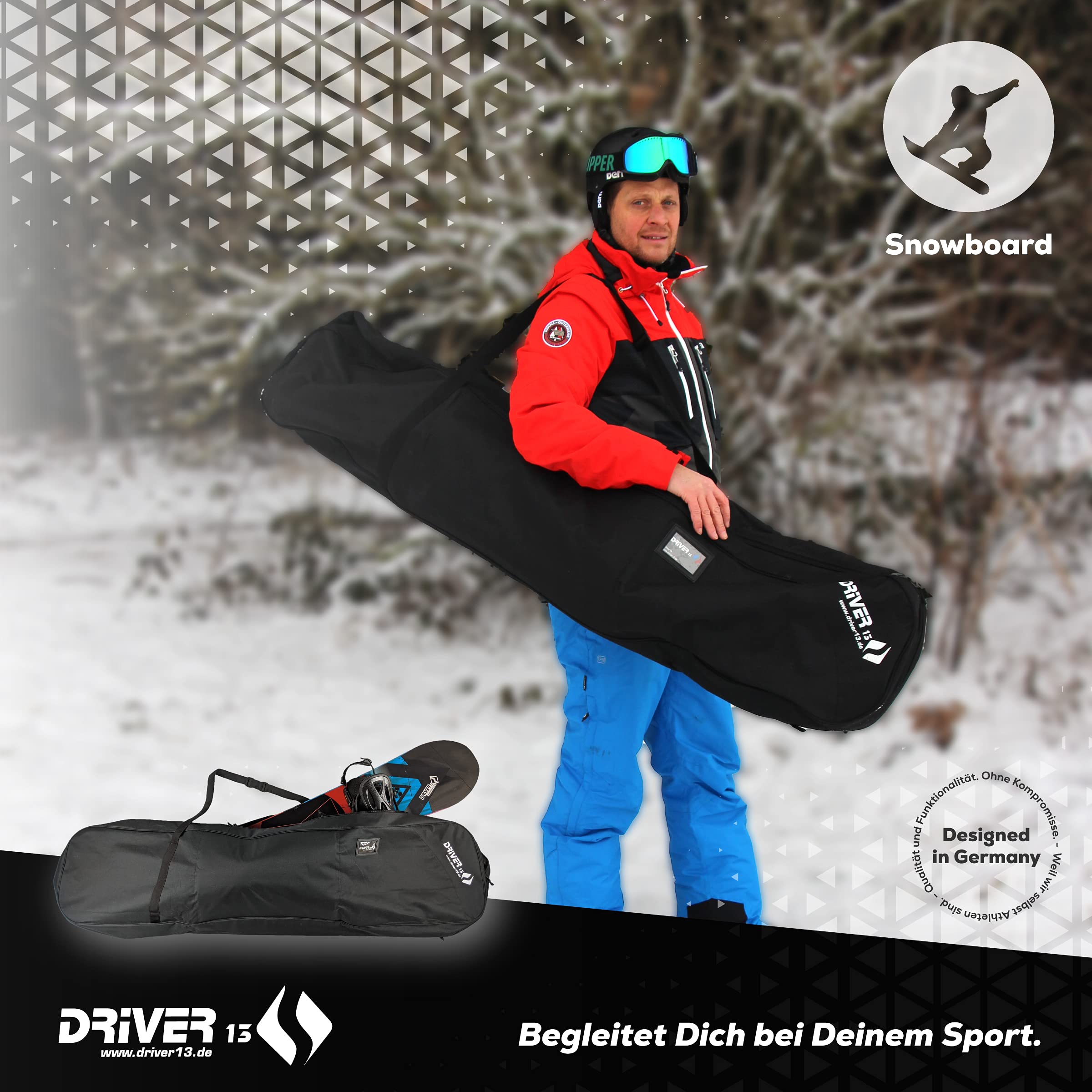 Driver13 ® Bolsa de Snowboard Negra - Boardbag - Bolsa de Snowboard Negra 175 cm