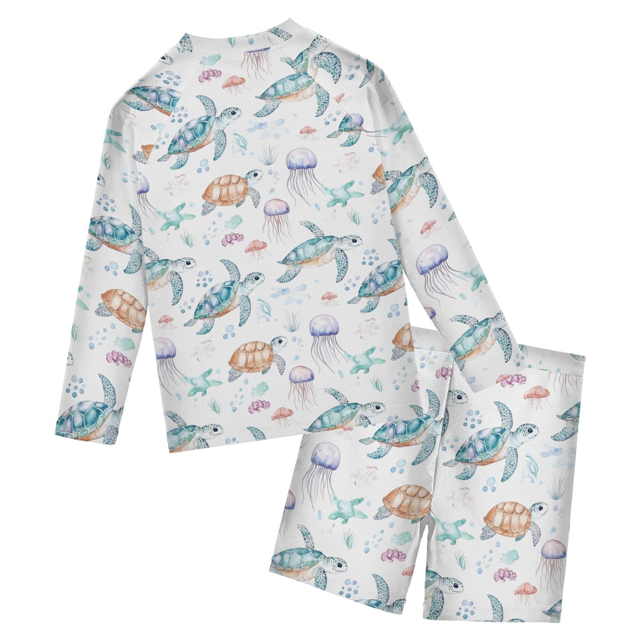 Turtle Jellyfish Baby Boys' Toddler Long Sleeved Rashguard Swim Bathing Suit Set B0404722