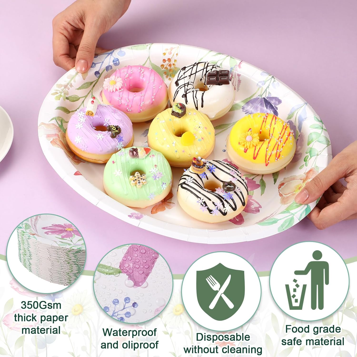 Havawish 100 Pcs Spring Easter Floral Oval Paper Plates, 10" x 12" Disposable Dinner Serving Platters Large Heavy Duty Paper Plates for Wedding, Bridal, Baby Showers, Birthday, Floral Party Supplies - Image 3