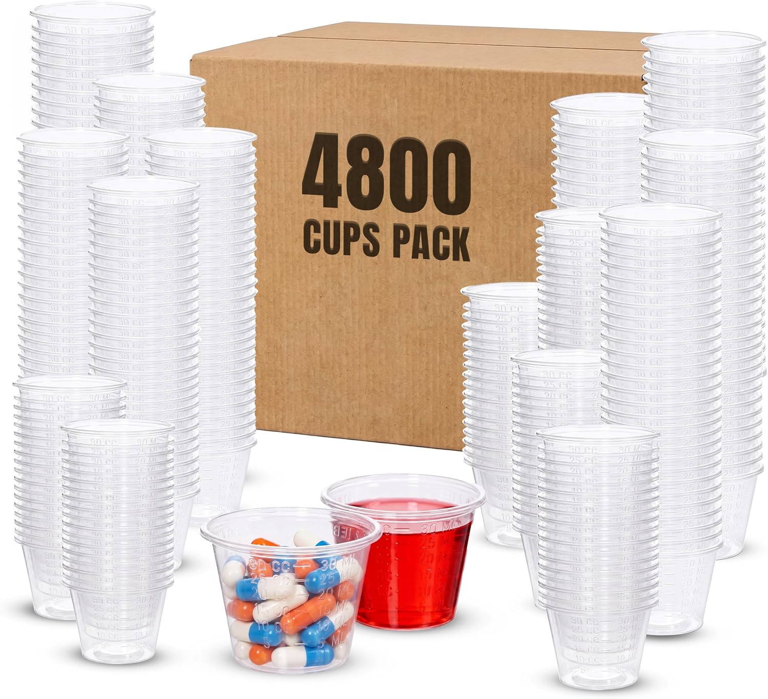 Pack of 4800 Plastic Medicine Cups Disposable 1 oz, Plastic Med Cups Disposable 1 oz, Clear Medication Cups for Pills, Mixing, Resin