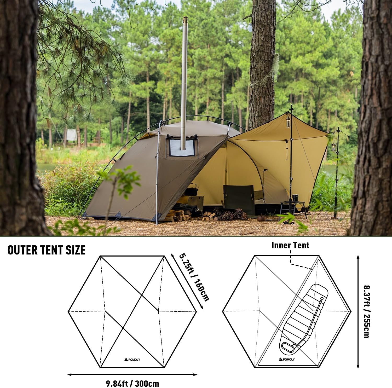 POMOLY Camping Hot Tent Wood Stove Tents, Dune Solo Portable Tents with Inner Tent for 1 Person Hiking, Hunting, Backpacking