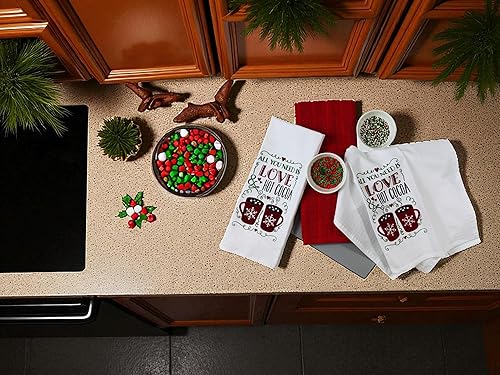 Vista 229 de Serafina Home Toallas de cocina navideñas navideñas: dos muñecos de nieve Be Jolly espiga y un muñeco de nieve bailarín, 3 piezas, tejido plano 100%