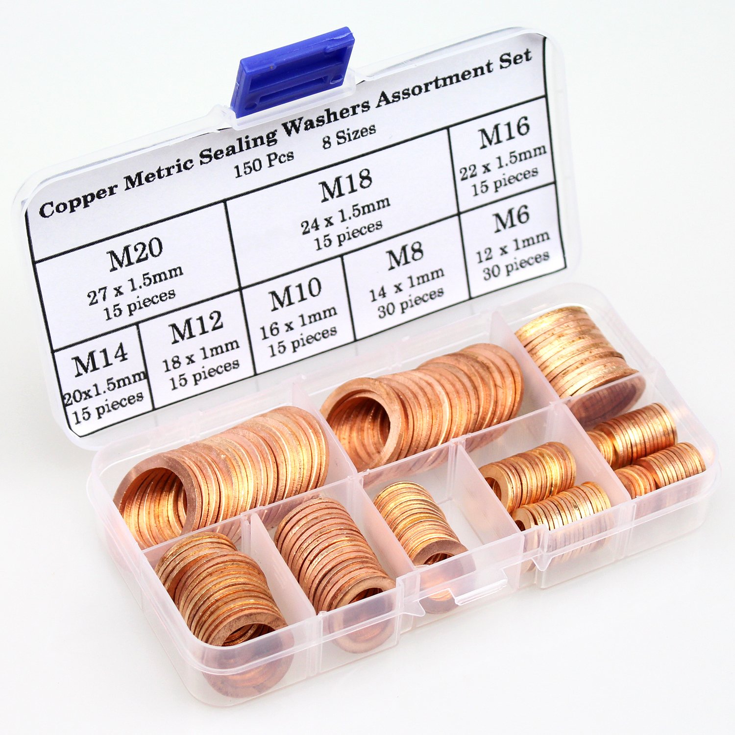 DYWISHKEY 150Pcs 8 Sizes Copper Metric Sealing Washers Assortment Set - Image 3