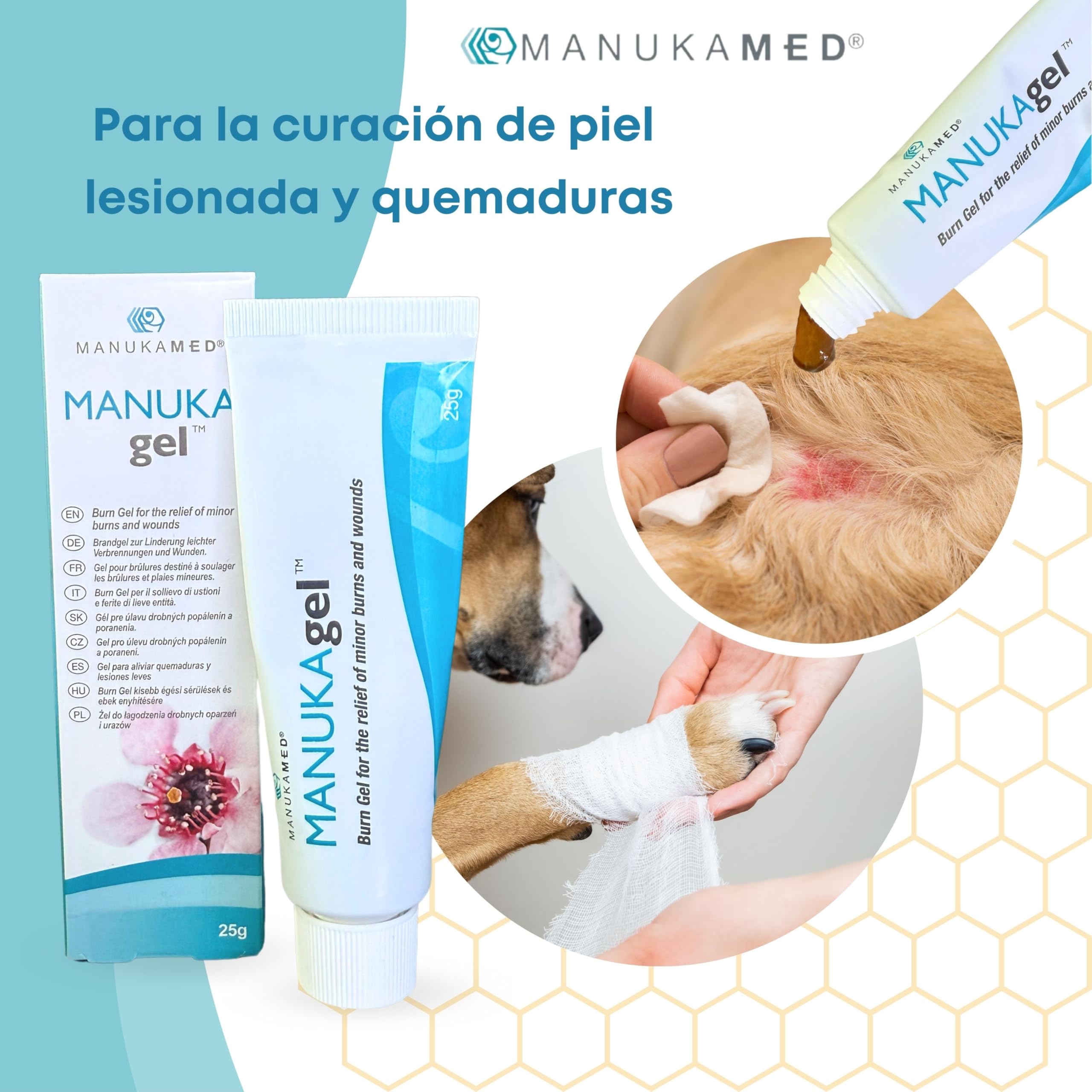 ManukaMed MANUKAgel Gel antibacteriano, pomada para heridas para perros, gatos, caballos, miel de Manuka 100% bioactiva MGO 560+/25 g