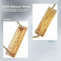 Vista 4 de Columpio de madera para árbol, columpio de madera para adultos/niños con capacidad de carga de 500 libras, cuerda de cáñamo ajustable y correas