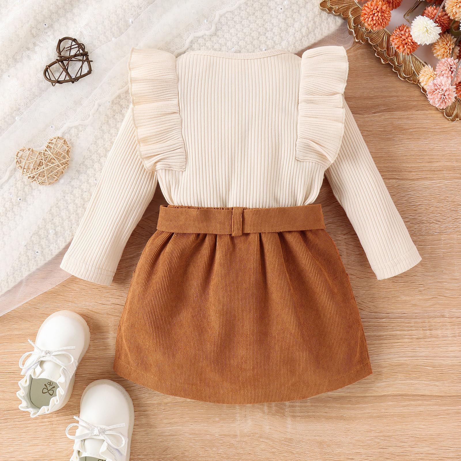 Geagodelia Baby Mädchen Kleidung Outfit Babykleidung Set Langarmshirt Top + Rock Neugeborene Weiche Babyset Zweiteiler