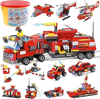 City Fire Truck Building Set for Kids, 1432 Pieces City Fire Mobile Command Center Truck Building Block with Helicopter and Boat, STEM Firetruck Model Building Toys Gift for Boys Girls Age 6-12