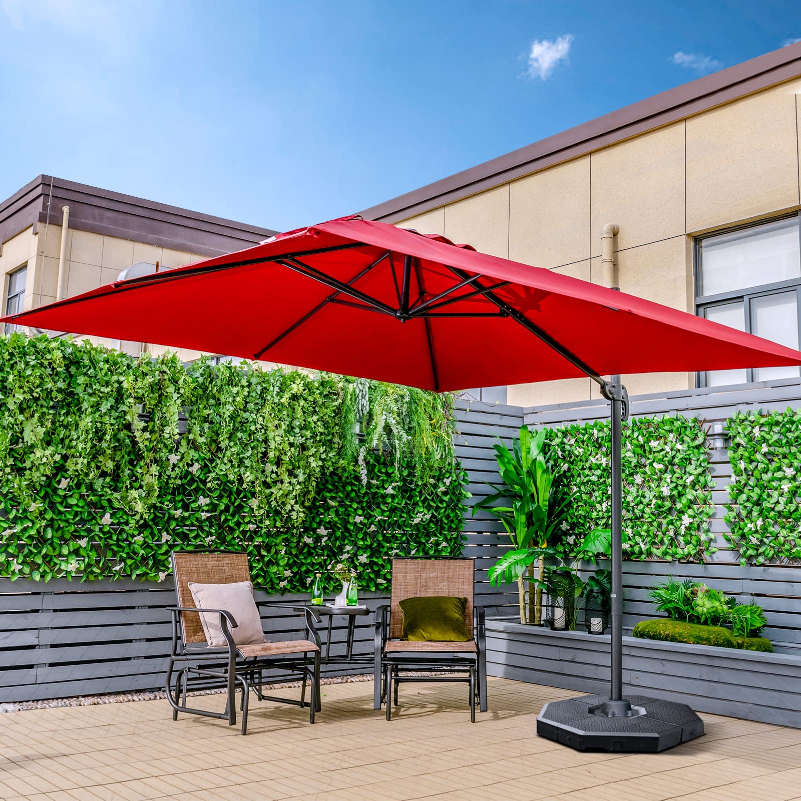 COSTWAY Parasol 265 cm, tuinparasol met zwengel om te openen/sluiten, Parasolvoet Niet Inbegrepen, aan beide zijden 30° knikbaar, terrasparasol met 18 glasvezelribben en aluminium stang, (marineblauw