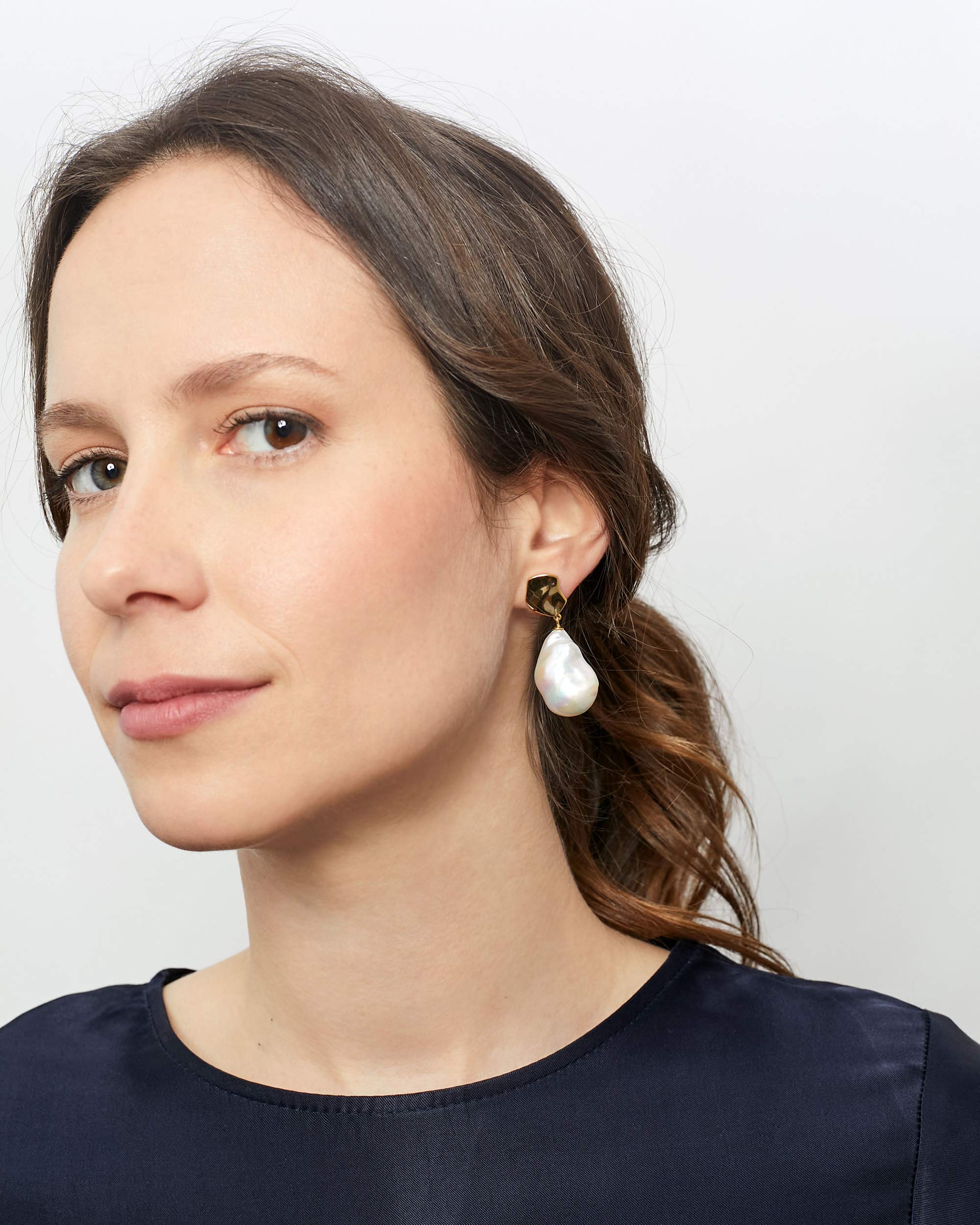SECRET & YOU damskie kolczyki z perłami słodkowodnymi w stylu barokowym, duże XL białe perły ponad 14 mm, srebro wysokiej próby 925, powlekane 18-karatowym złotem lub rodem, Srebro szterlingowe, Perła