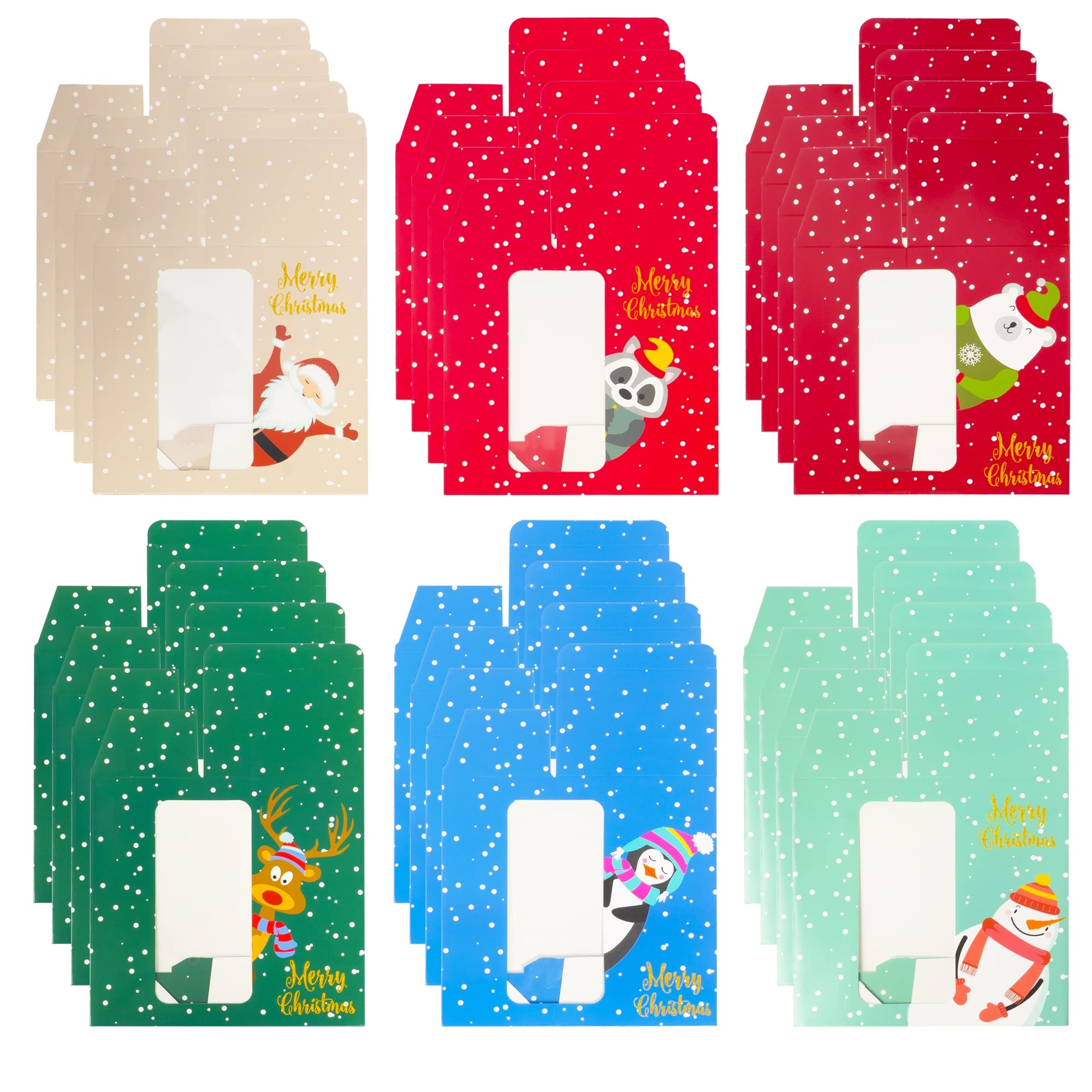 Uptotop Cajas de galletas de Navidad, 24 cajas pequeñas de fiesta de Navidad con 6 diseños y colores diferentes, cajas de pastelería de Navidad para pasteles, cupcakes, brownies, donas, 4 x 2.7 x 6.3