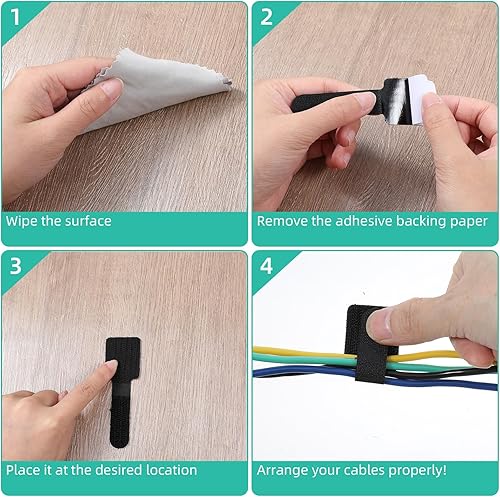 Miniatura 5 de 100 bridas de gancho y bucle, organizador de cables para electrodomésticos, organizador de cables adhesivos para cocina, oficina, hogar, organiza