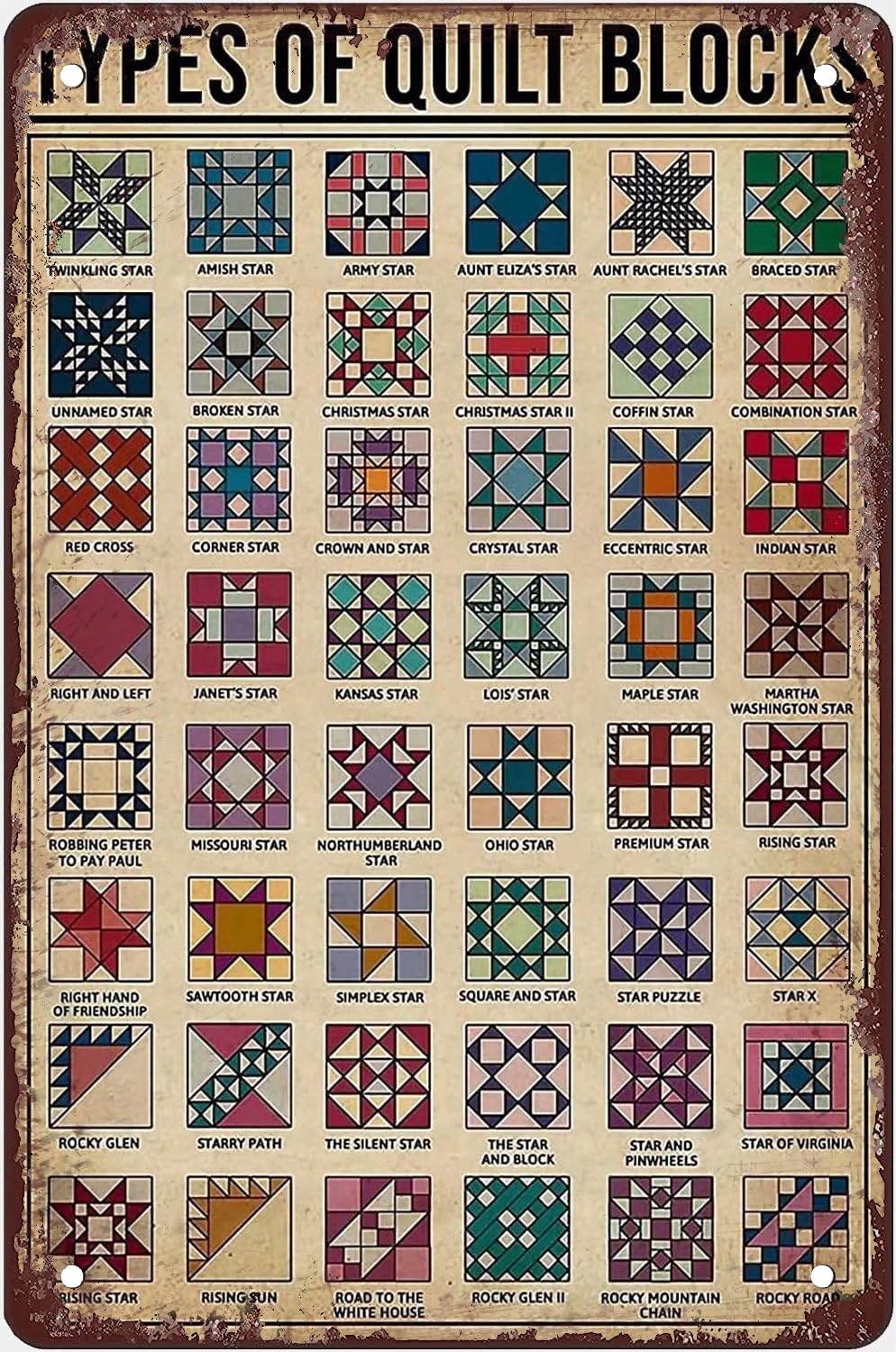 Kwqdozf As Pic Vintage Metal Tin Sign Quilt Blocks Wall Art For Home Kitchen, 8X12 Inch