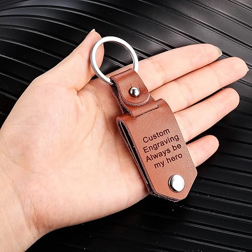 Miniatura 5 de MeMeDIY Llavero de cuero personalizado, regalos para hombres, novio, papá, esposo, foto personalizada, foto, fecha, nombre, texto, día del padre