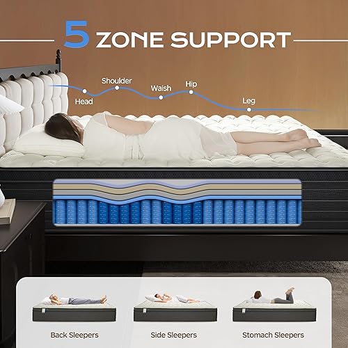 Miniatura 3 de Colchón híbrido tamaño King, 12 pulgadas suave King con colchón de cama híbrido en una caja con resorte individual en bolsillos, aislamiento de