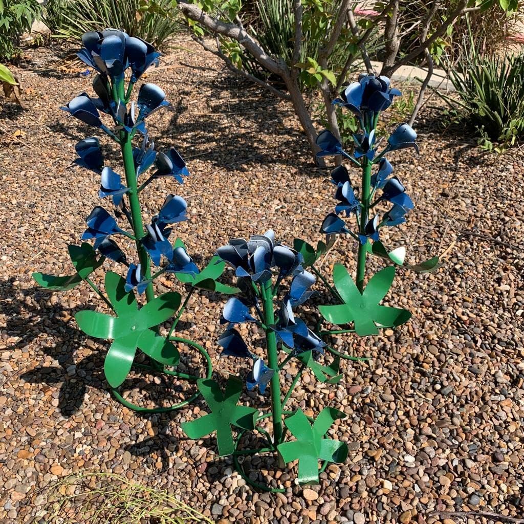 Generic Metal Bluebonnets, Set of 3 Handmade, Garden Decor, Texas State Flower, Outdoor Indoor, Metallic Blue
