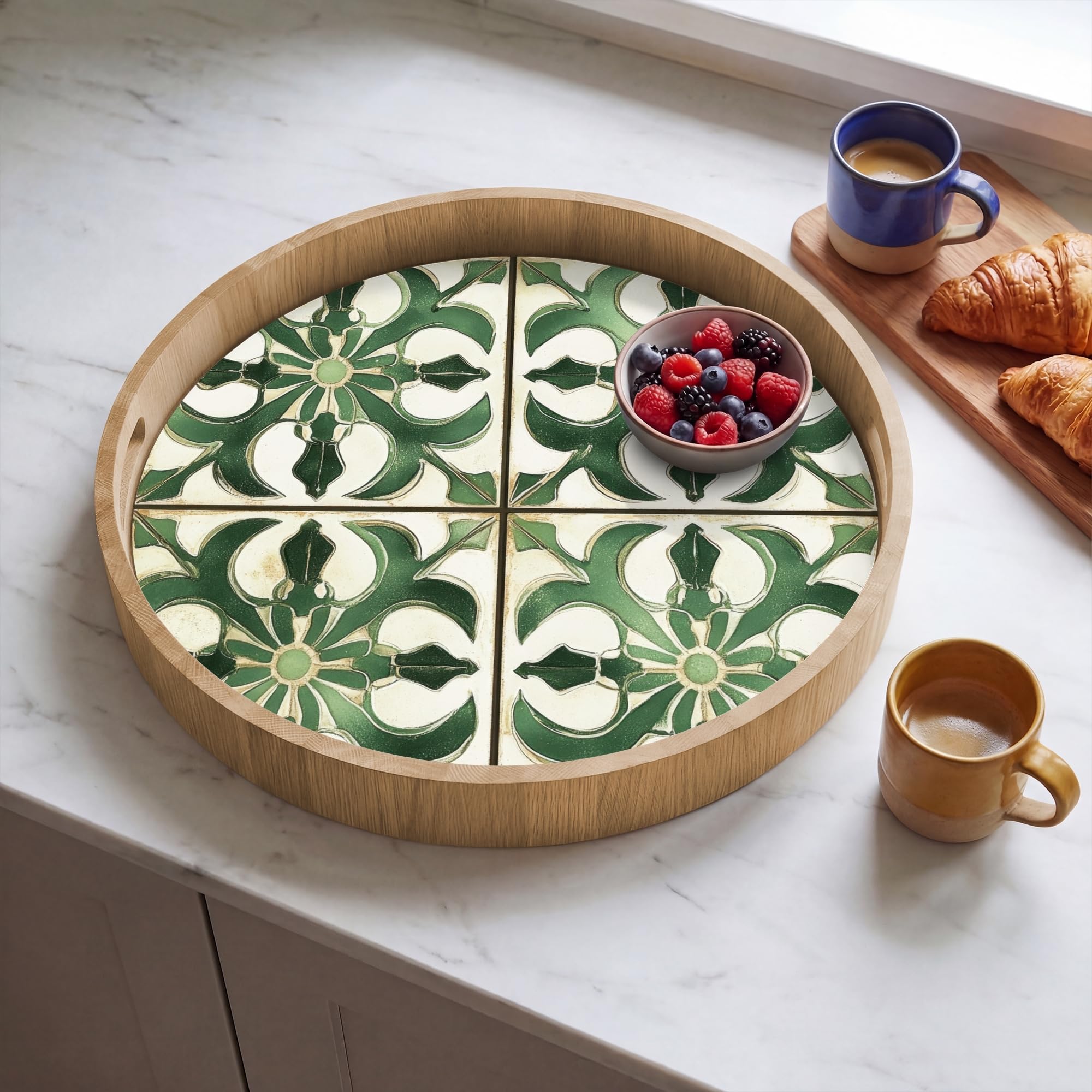 Bandejas para Servir Comida Redonda 50x50 cm Bandeja Desayuno Decorativa Cafe Tabuleiro Resistente A Los Arañazos Antideslizante Interior - Cerámica - Decoración - Español