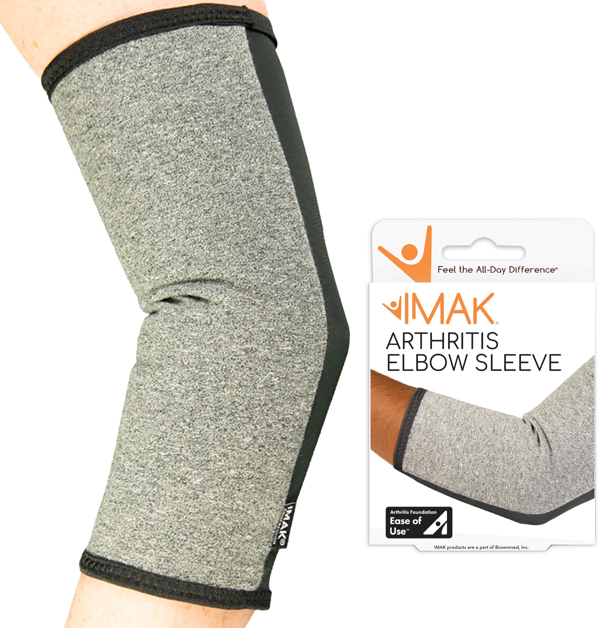 IMAK Brownmed Compression Arthritis Elbow Sleeve - Elbow Support for Arthritis, Joint Pain & Circulation - Arm Compression Sleeve for Men & Women - Small