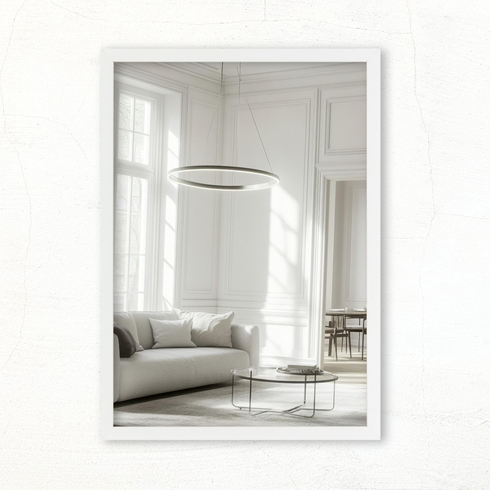 CLAMARO Vision Wall Mirror 75 x 85 cm Matt White with Frame, 300+ Sizes Selectable, Real Glass Mirror Can be Mounted in Portrait and Landscape Format - Handmade in Germany — image 1